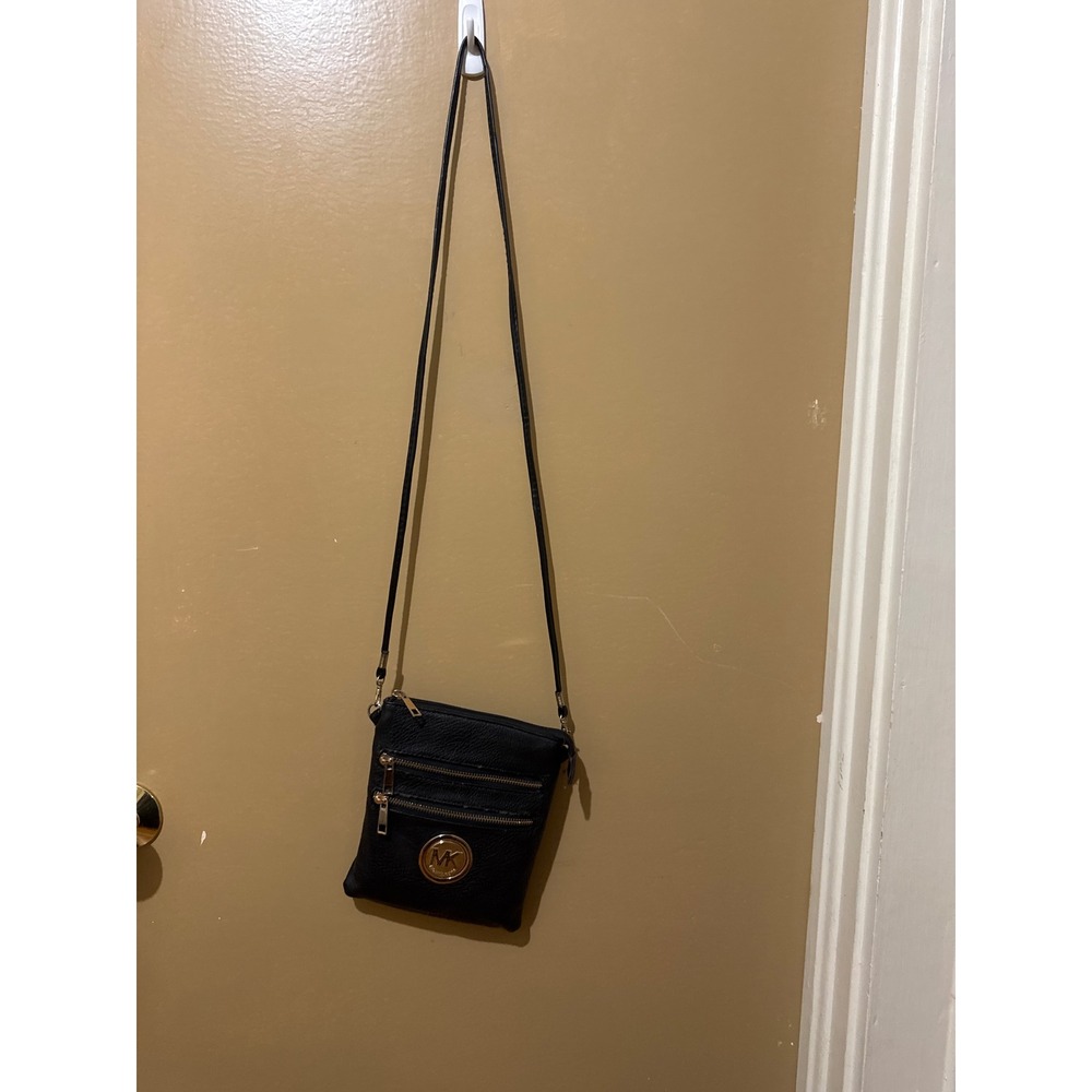 Michael Kors Crossbody Bag Women Small Black Faux Leather Multi-Zip Messenger